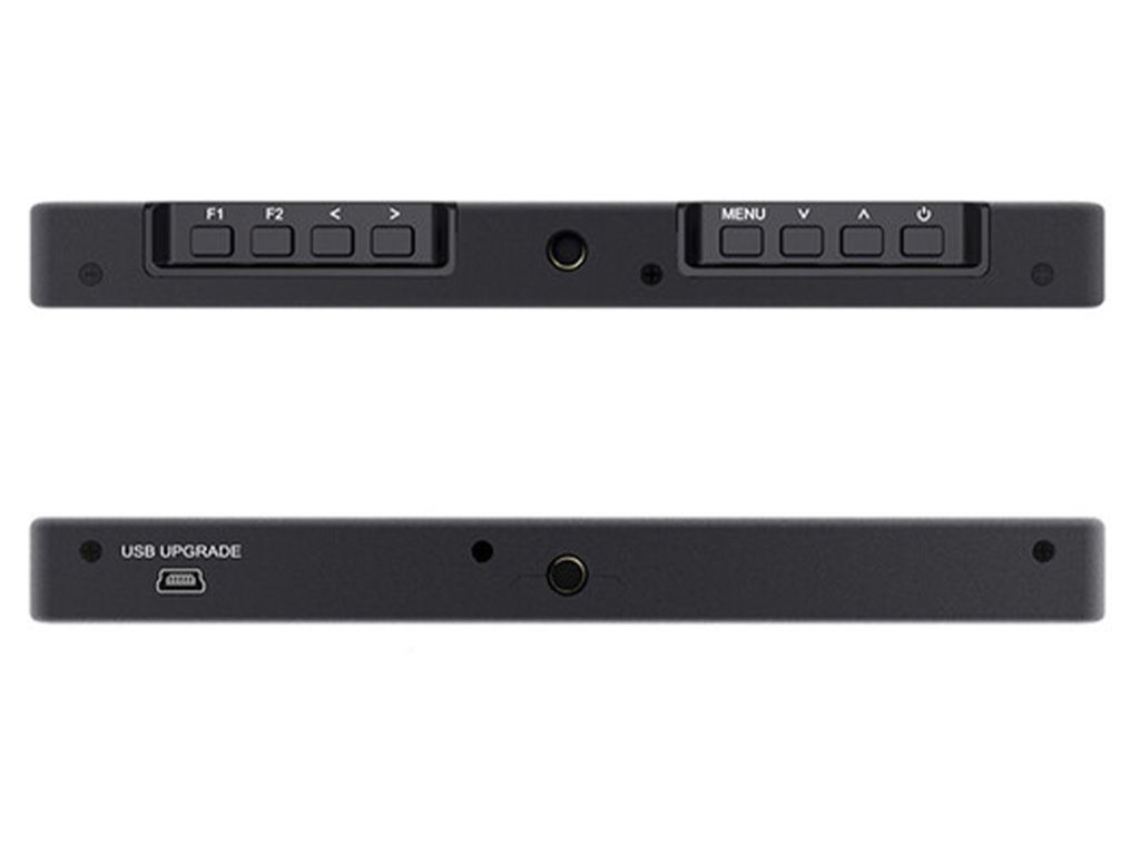 Horní a spodní hrana monitoru Feelworld T7 PLUS s tlačítky a portem USB